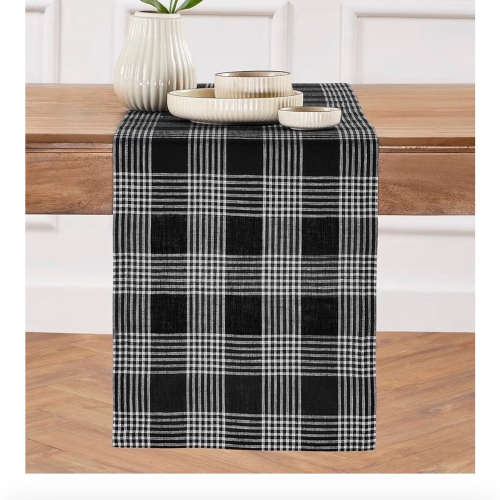 Elegant Black and White Checkered Table Runner